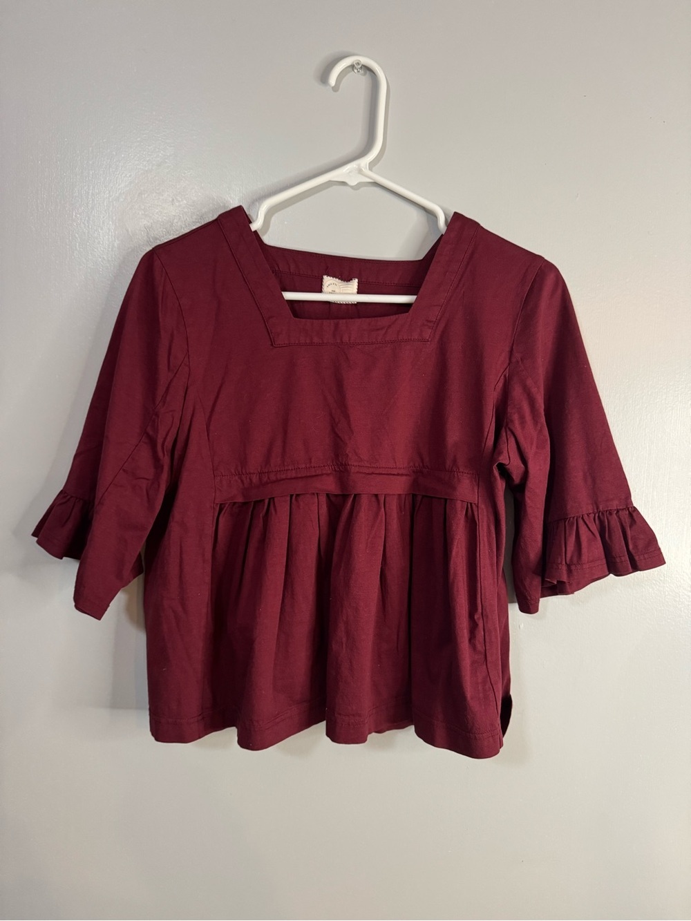 Anthropologie Burgundy Peplum Square Neck Blouse Size XS